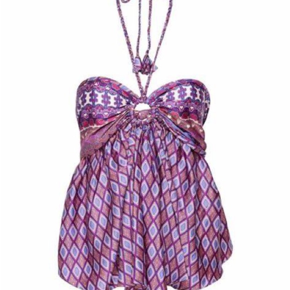 MISA Los Angeles Violeta Geometric-Print Halter Top